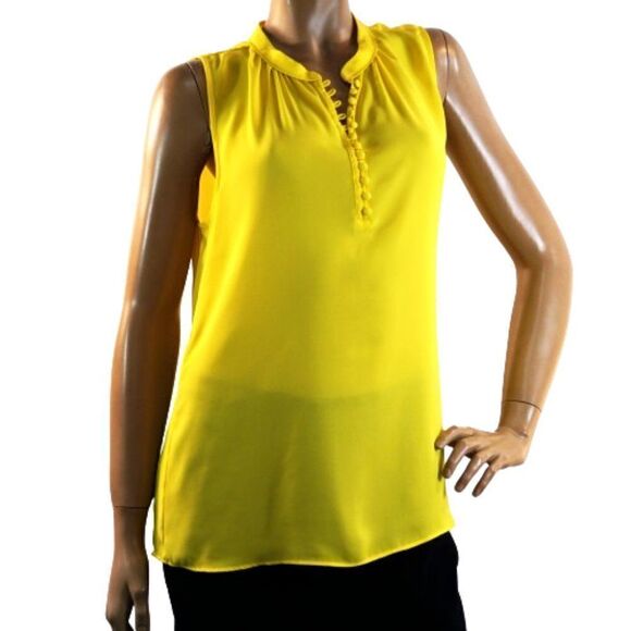 Banana Republic Yellow Sleeveless Blouse Mandarin Collar Button Placket Size M - Picture 2 of 12